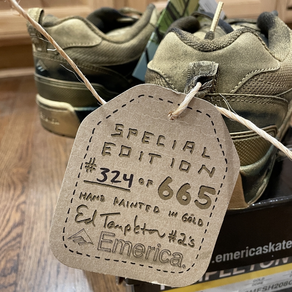 Ed Templeton 2 Gold Handpainted Emerica 10.5 Shoes Collector New in Box
